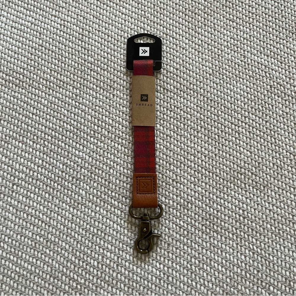 Thread Red Black Plaid Keychain Wristlet Lanyard
